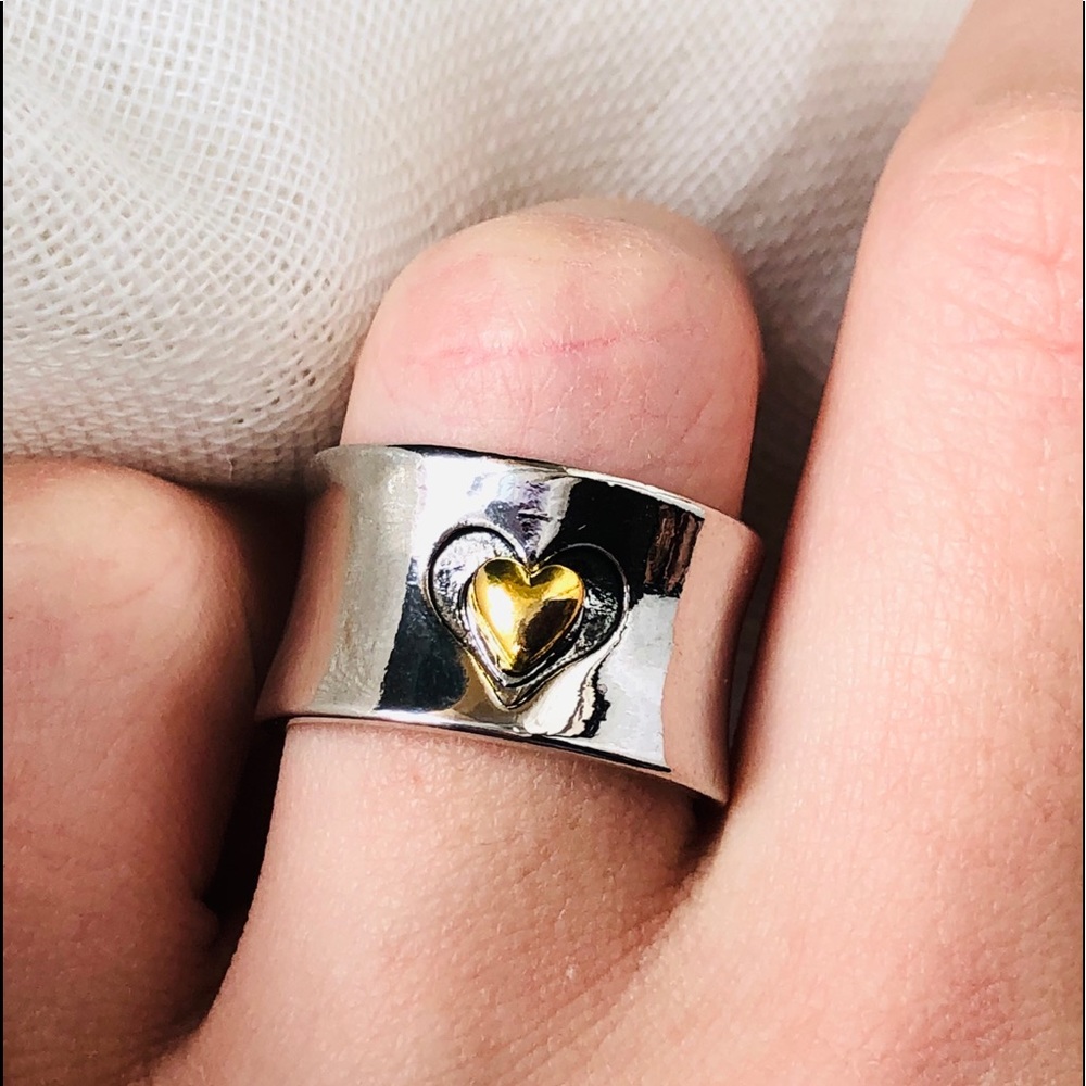 💎Boho 925 Silver Wide Band Heart Ring